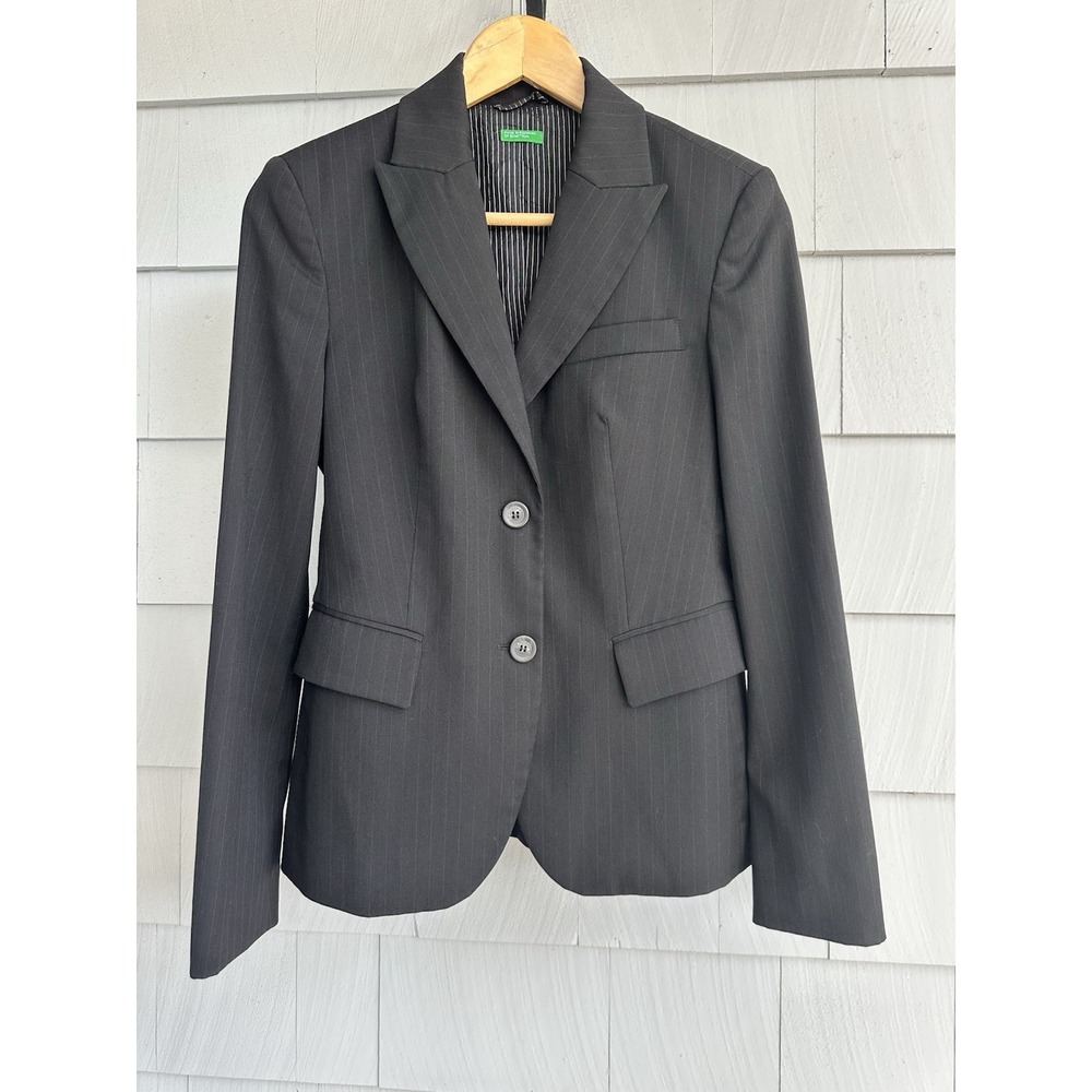 United Colors Benetton Wool Blend Pinstripe Blazer Womens IT 40 US 4 Charcoal